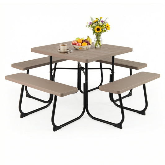 Outdoor Picnic Table With 4 Benches, Umbrella Hole, Brown Picnic Tables Brown at Gallery Canada