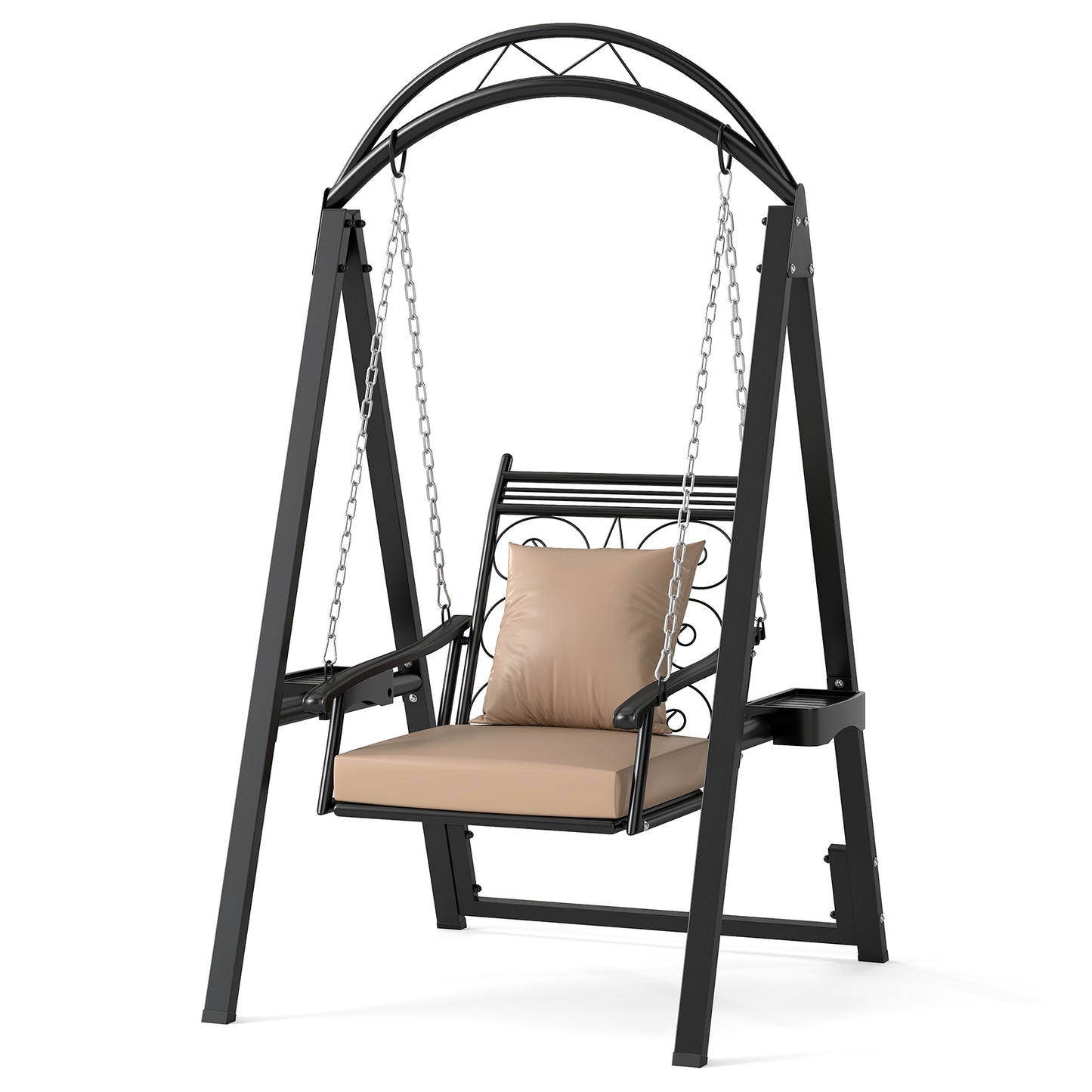Outdoor Porch Swing with Removable Cushions and Side Tables for Garden Balcony, Black Porch Swings Black at Gallery Canada