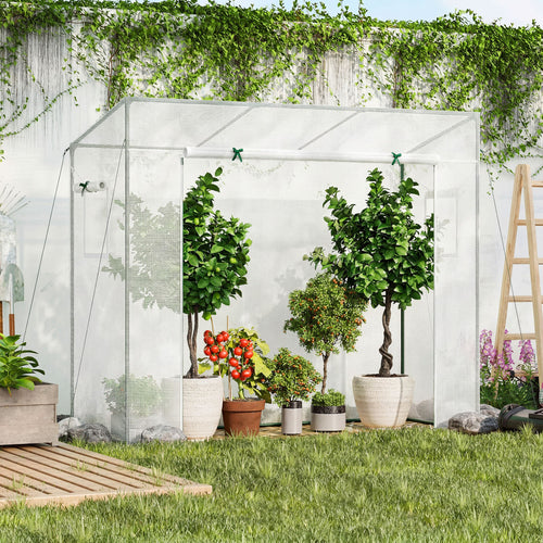 Outdoor Walk-in Greenhouse, PE Cover, Roll-up Zipper Door, White