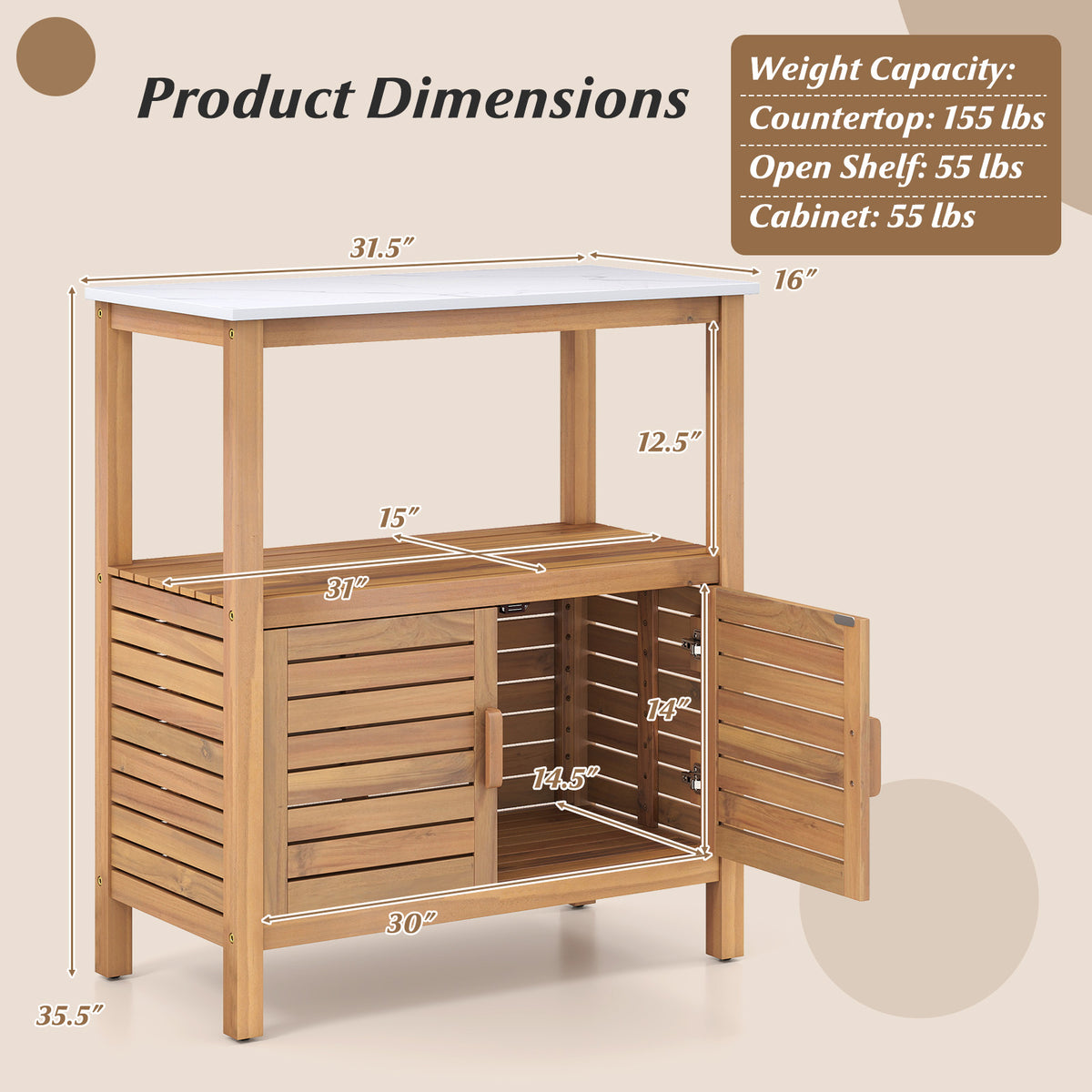 Acacia Wood Potting Bench, Louvered Doors, Natural Potting Benches & Tables at Gallery Canada