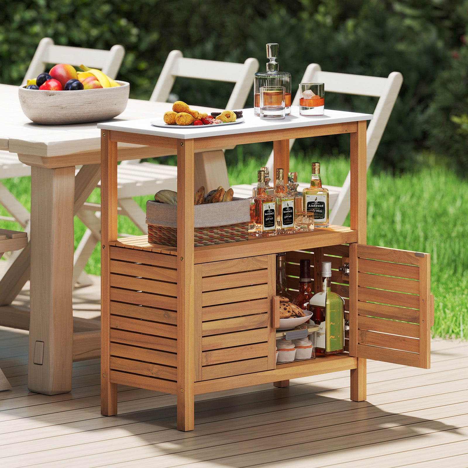 Acacia Wood Potting Bench, Louvered Doors, Natural Potting Benches & Tables at Gallery Canada