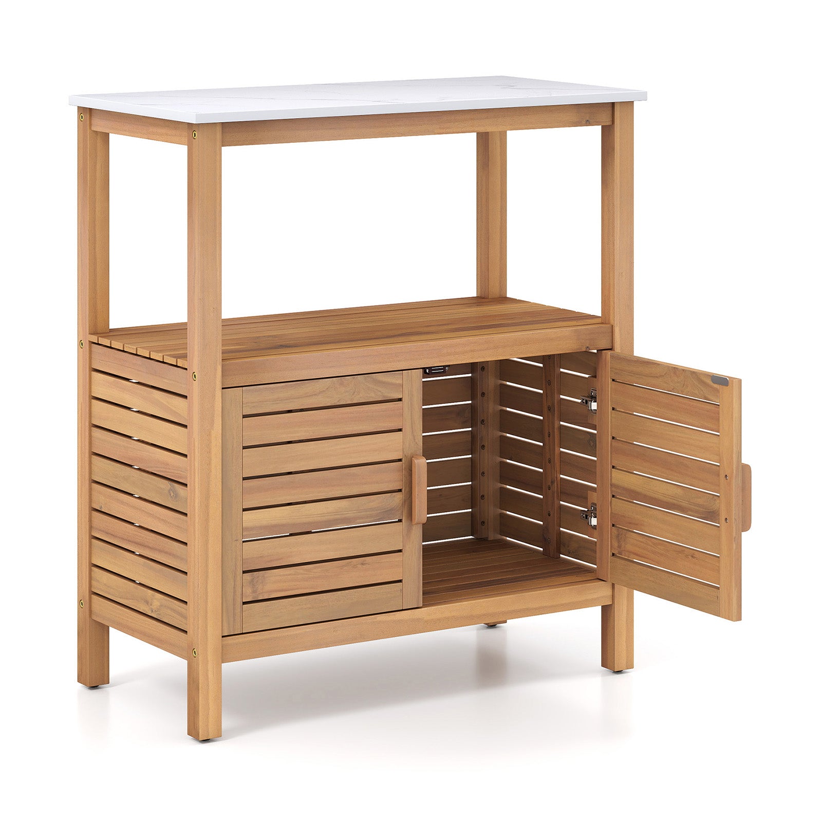Acacia Wood Potting Bench, Louvered Doors, Natural Potting Benches & Tables Natural at Gallery Canada