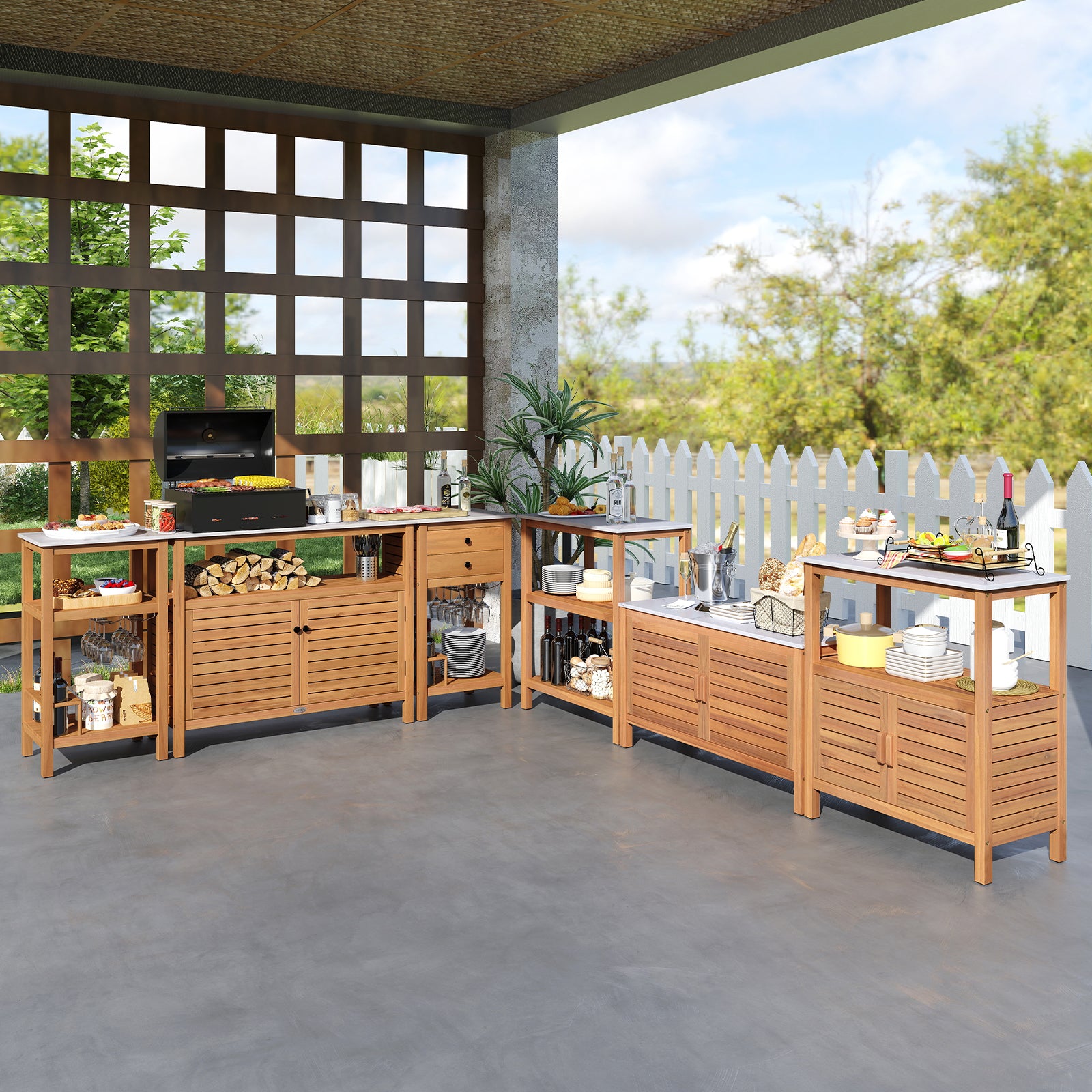 Acacia Wood Potting Bench, Louvered Doors, Natural Potting Benches & Tables at Gallery Canada