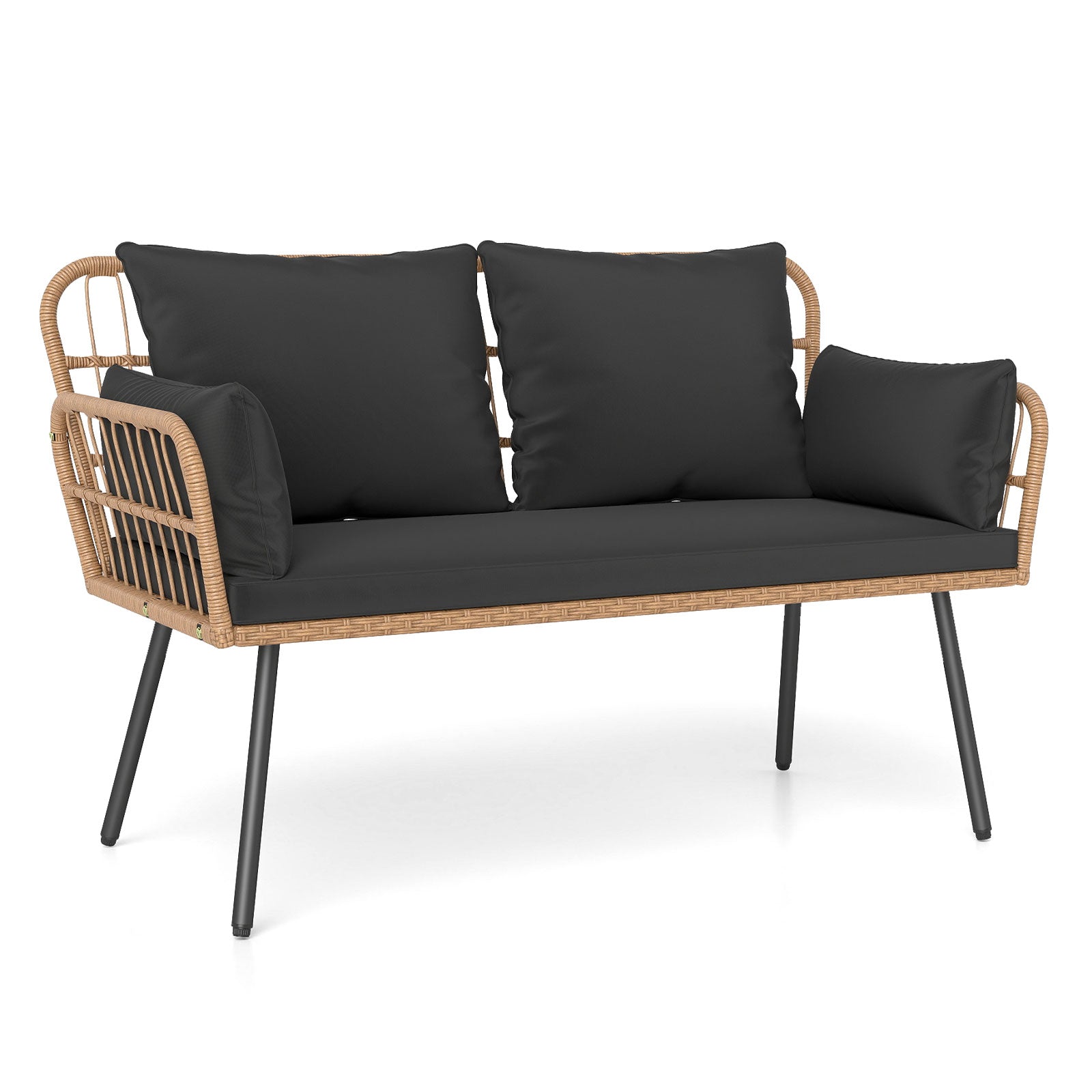 Outdoor Rattan 2-Seat Chair with Seat Back Cushions and Heavy-Duty Metal Legs, Black Outdoor Chaise Lounges at Gallery Canada