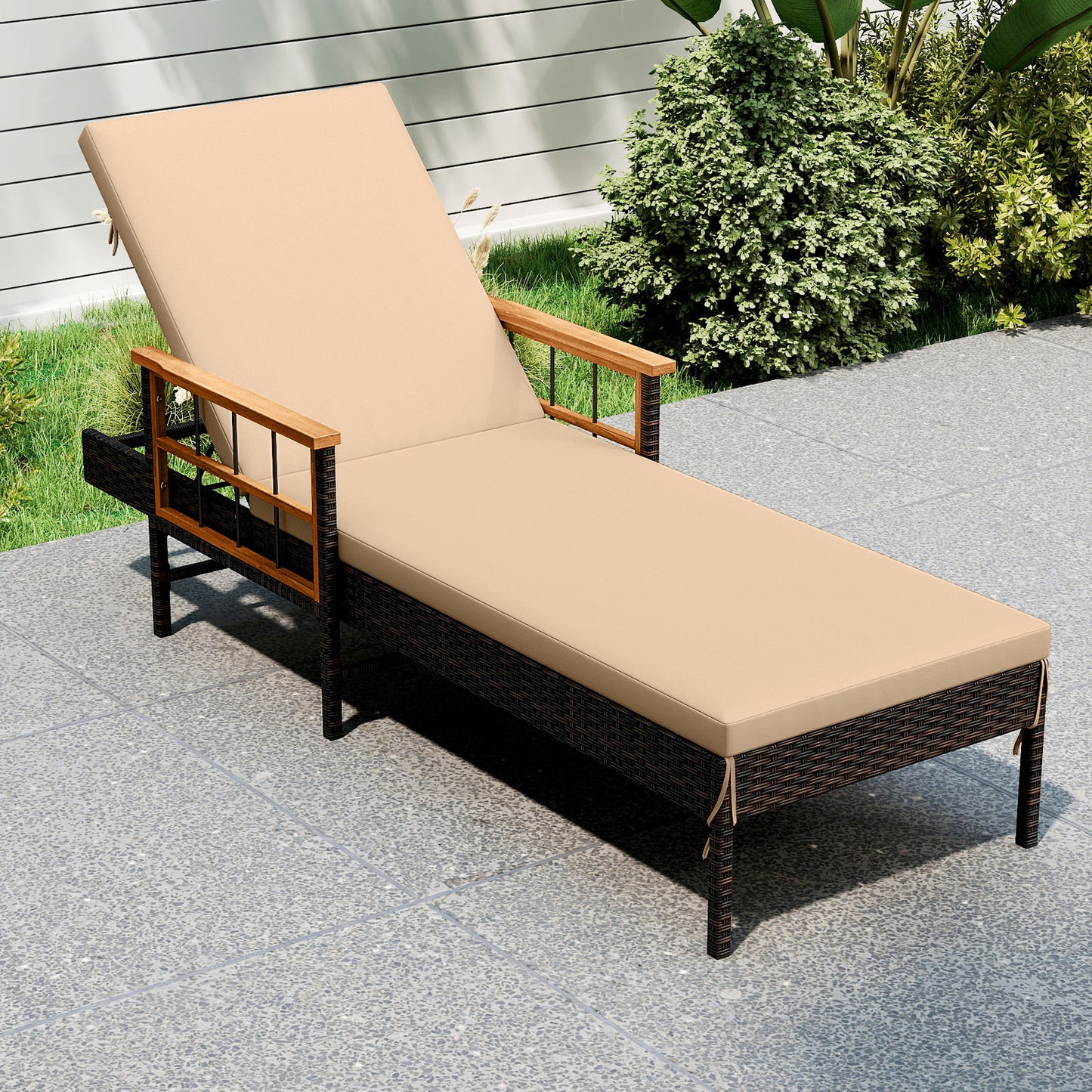Outdoor Reclining Lounger Chair with 4-Level Adjustable Backrest-WH, Beige Outdoor Chaise Lounges at Gallery Canada