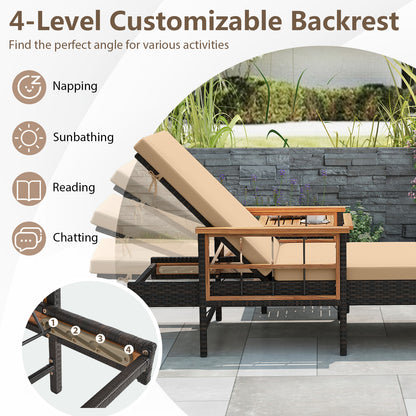 Outdoor Reclining Lounger Chair with 4-Level Adjustable Backrest-WH, Beige Outdoor Chaise Lounges at Gallery Canada