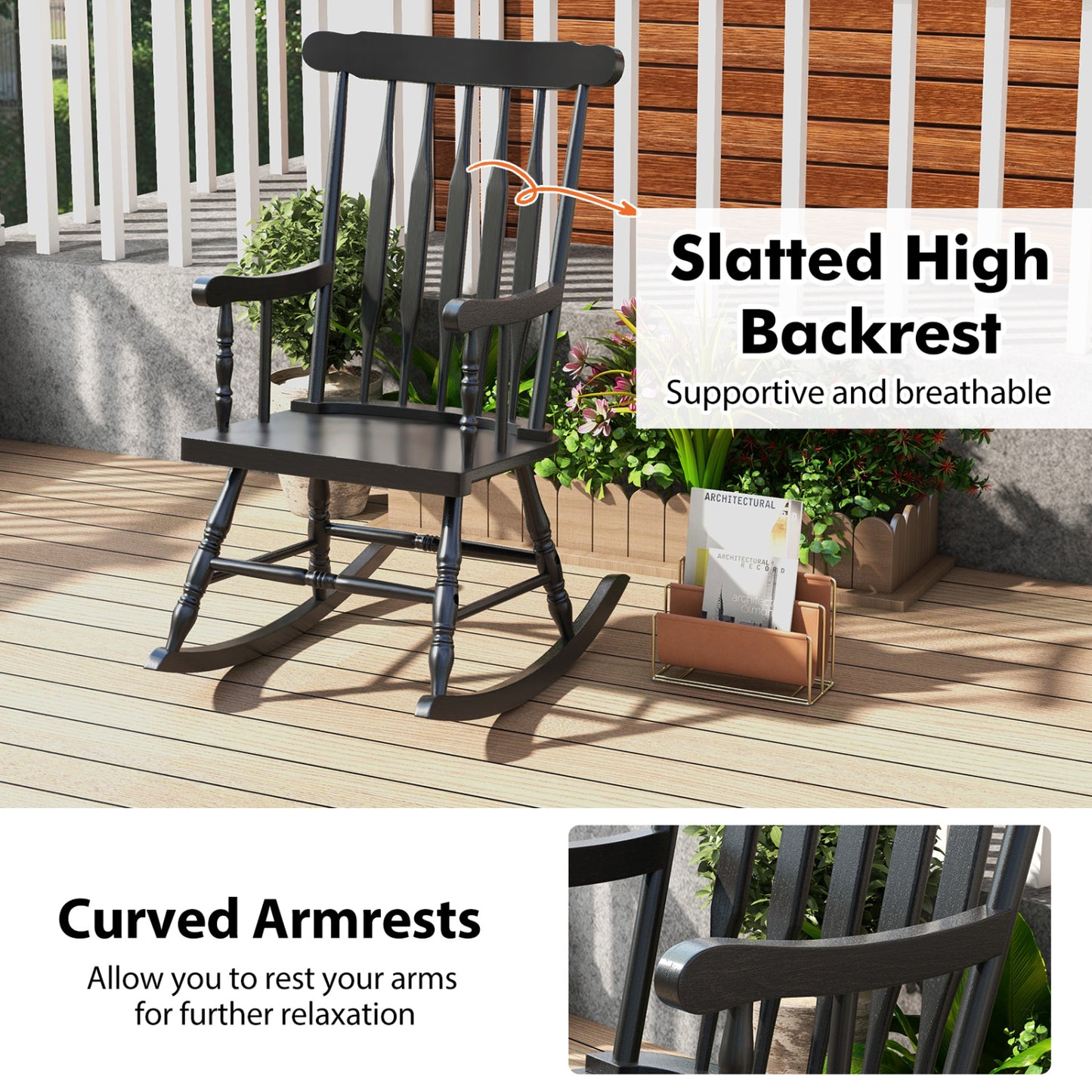 Solid Wood Porch Rocking Chair, Black Patio Rocking Chairs & Gliders at Gallery Canada