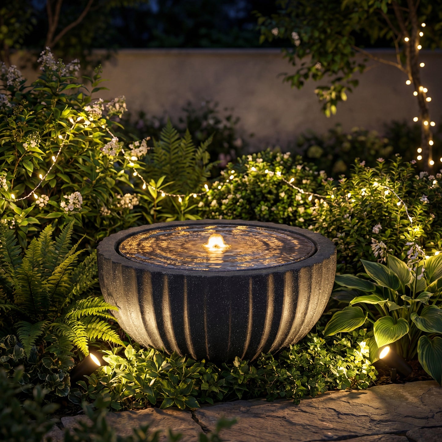 Outdoor Round Sphere Water Fountain With LED Lights, Pump, Gray Outdoor Decor at Gallery Canada
