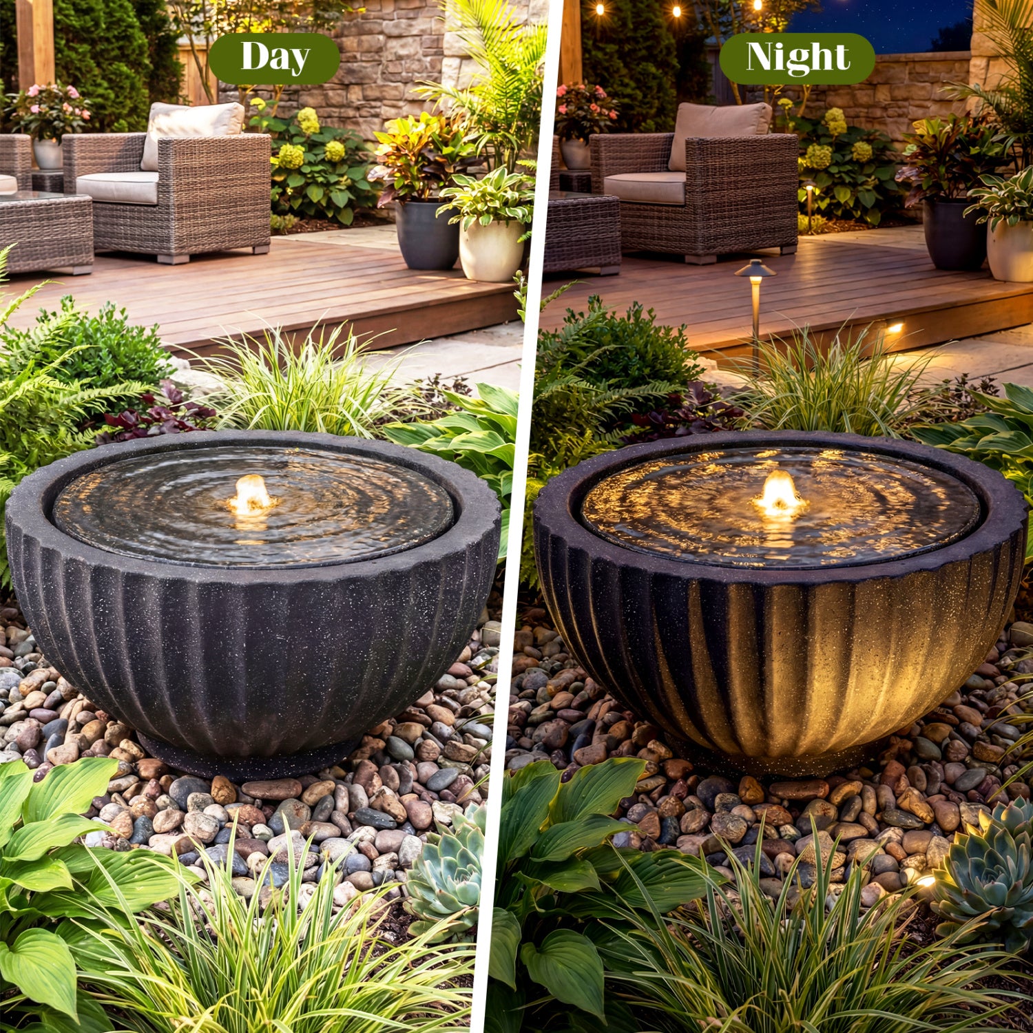 Outdoor Round Sphere Water Fountain With LED Lights, Pump, Gray Outdoor Decor at Gallery Canada