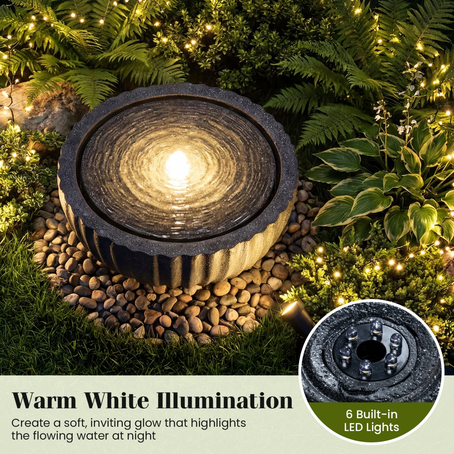 Outdoor Round Sphere Water Fountain With LED Lights, Pump, Gray Outdoor Decor at Gallery Canada