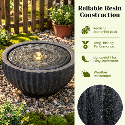 Outdoor Round Sphere Water Fountain With LED Lights, Pump, Gray Outdoor Decor at Gallery Canada