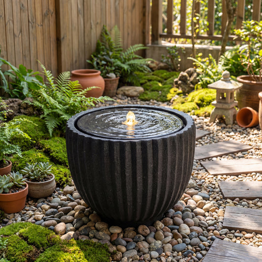 Outdoor Round Sphere Water Fountain With Pump For Garden, Gray Outdoor Decor Gray at Gallery Canada