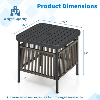 Outdoor Side Table With Umbrella Hole, Storage Shelf, Black Patio Coffee Tables at Gallery Canada