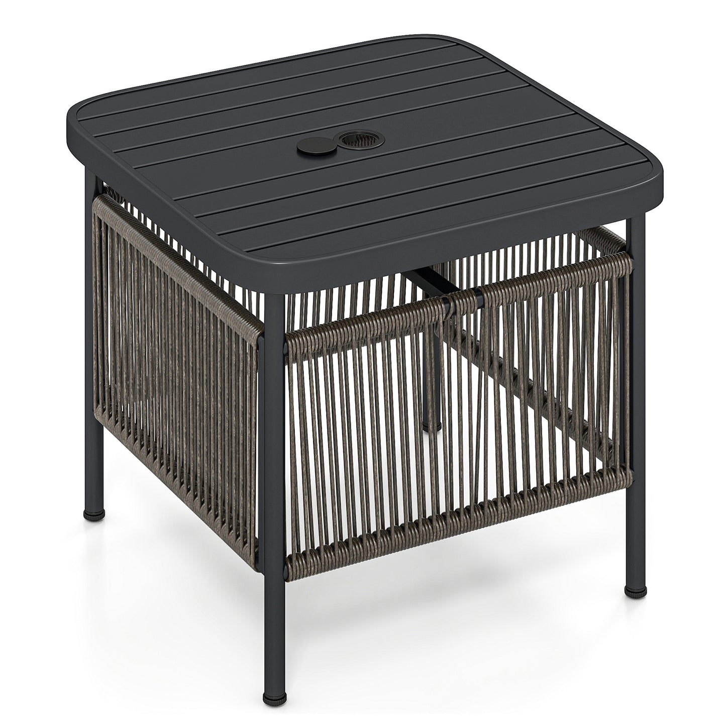 Outdoor Side Table With Umbrella Hole, Storage Shelf, Black Patio Coffee Tables at Gallery Canada