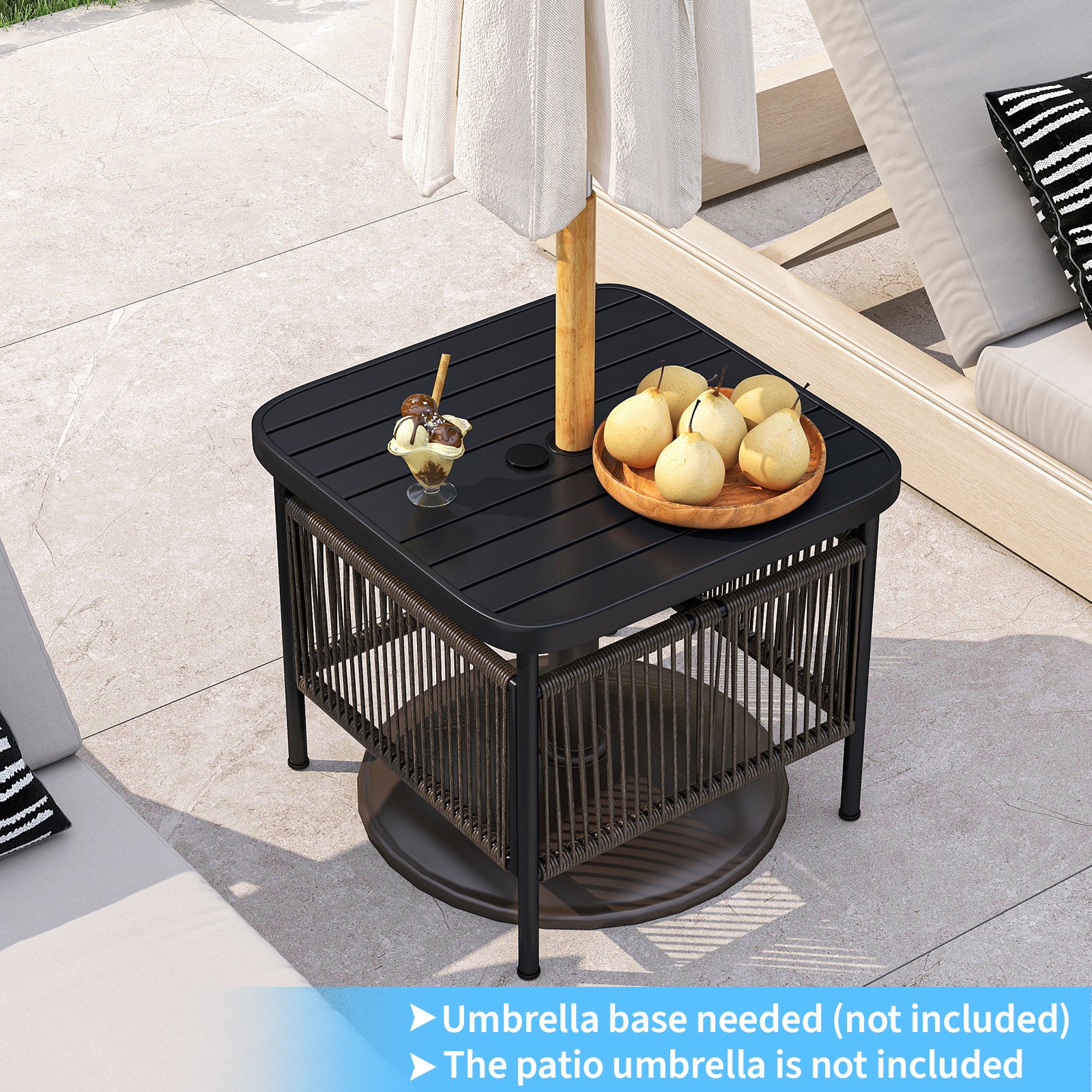 Outdoor Side Table With Umbrella Hole, Storage Shelf, Black Patio Coffee Tables at Gallery Canada