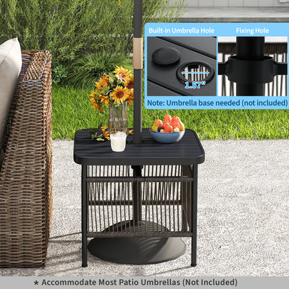 Outdoor Side Table With Umbrella Hole, Storage Shelf, Black Patio Coffee Tables at Gallery Canada
