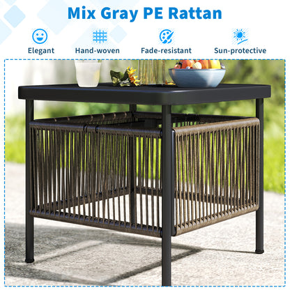Outdoor Side Table With Umbrella Hole, Storage Shelf, Black Patio Coffee Tables at Gallery Canada