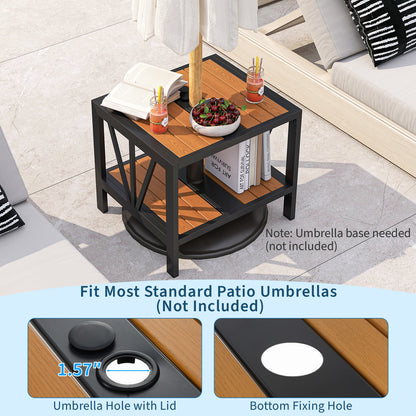 Outdoor Side Table With Umbrella Hole And Storage Shelf Patio Coffee Tables at Gallery Canada