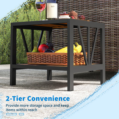 Outdoor Side Table With Umbrella Hole And Storage Shelf Patio Coffee Tables at Gallery Canada
