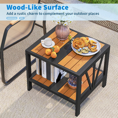 Outdoor Side Table With Umbrella Hole And Storage Shelf Patio Coffee Tables at Gallery Canada