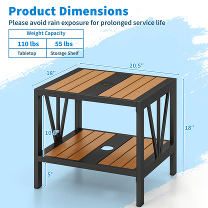 Outdoor Side Table With Umbrella Hole And Storage Shelf Patio Coffee Tables at Gallery Canada