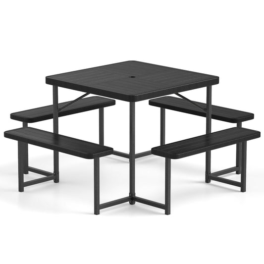 Square Picnic Table Bench Set For 4-8 People, Black Picnic Tables Black at Gallery Canada