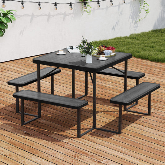 Square Picnic Table Bench Set For 4-8 People, Black Picnic Tables Black at Gallery Canada
