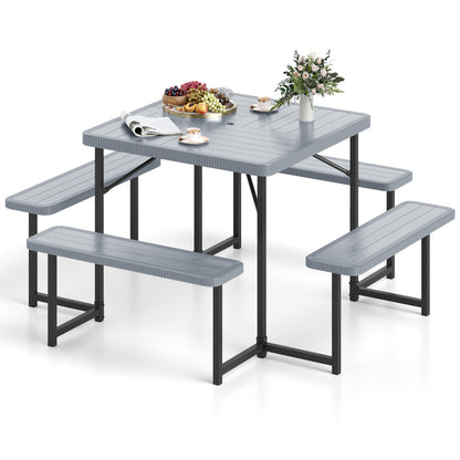 Square Picnic Table Bench Set, 4-8 People, Umbrella Hole, Gray Picnic Tables at Gallery Canada