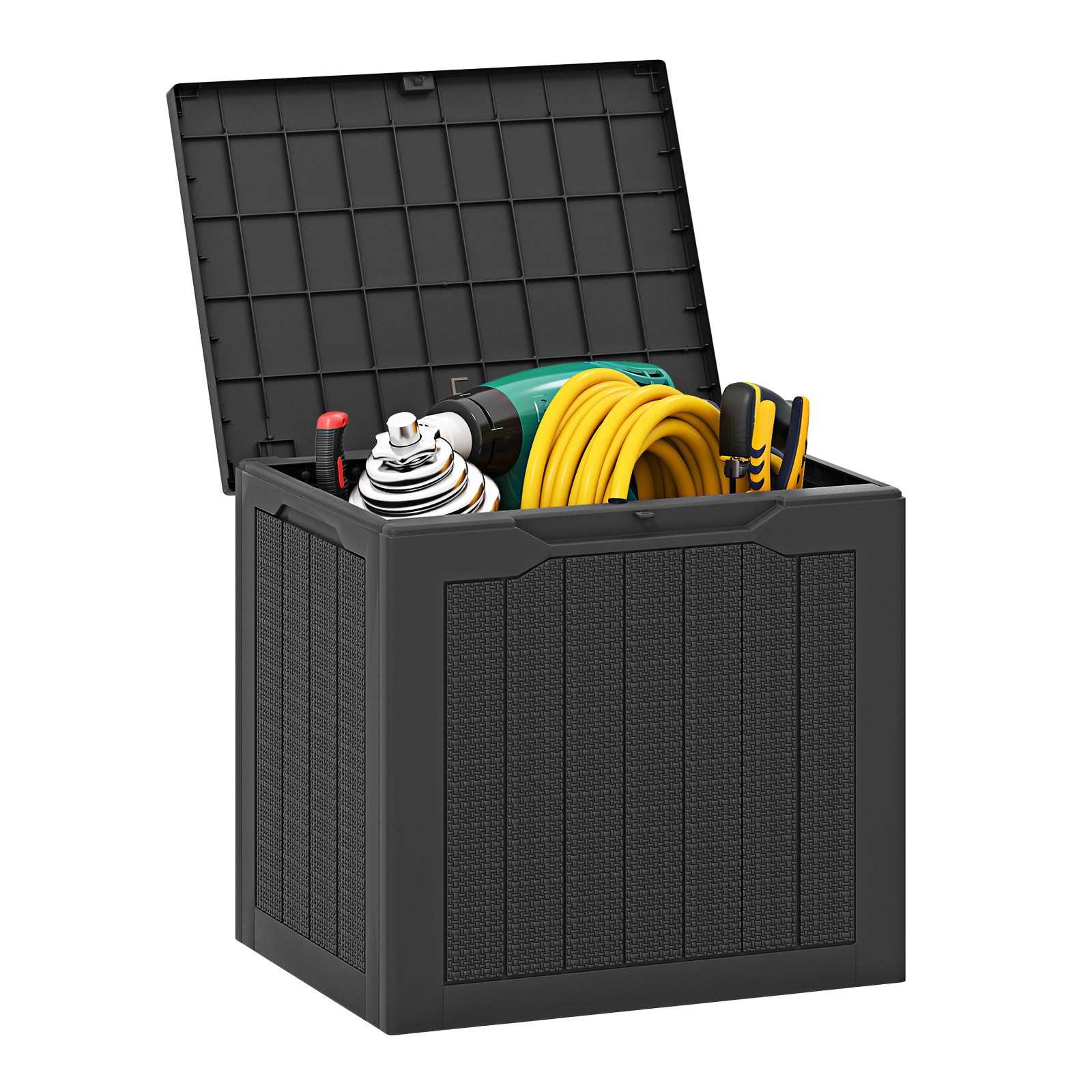 Outdoor Storage Box 25 Gallon Deck Box with Lockable Lid and Wicker-woven Texture, Black Garages Black at Gallery Canada