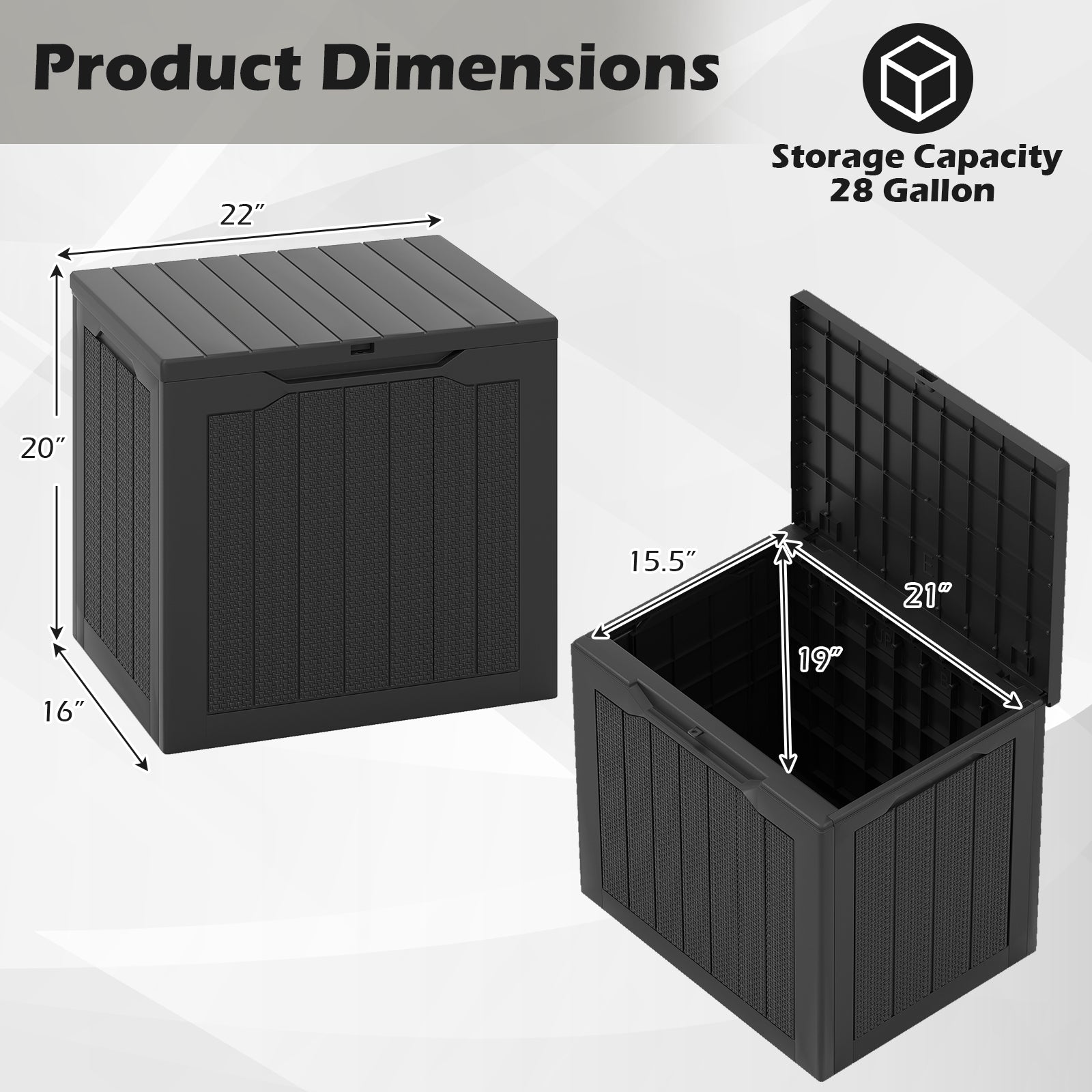 Outdoor Storage Box 25 Gallon Deck Box with Lockable Lid and Wicker-woven Texture, Black Garages at Gallery Canada