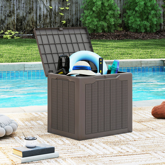 Outdoor Storage Box 25 Gallon Deck Box with Lockable Lid and Wicker-woven Texture, Brown Garages Brown at Gallery Canada
