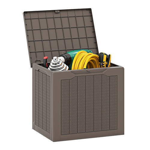 Outdoor Storage Box 25 Gallon Deck Box with Lockable Lid and Wicker-woven Texture, Brown