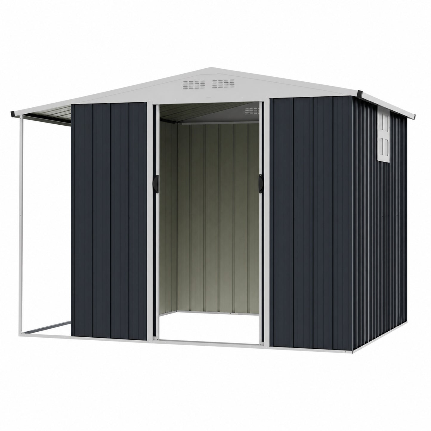 Abri de jardin extérieur, porte coulissante double verrouillable, compartiment à bois de chauffage, gris