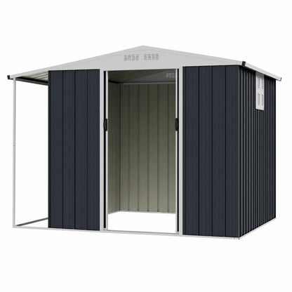 Abri de jardin extérieur, porte coulissante double verrouillable, compartiment à bois de chauffage, gris