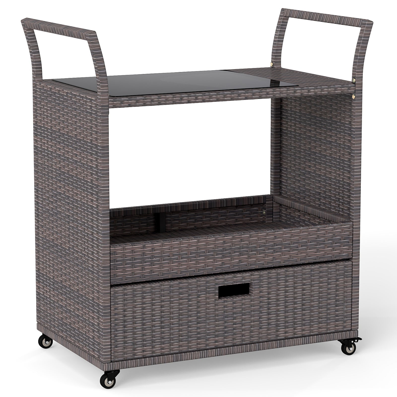 Outdoor Wicker Bar Cart Table with Tempered Glass Top Kitchen Islands & Carts at Gallery Canada