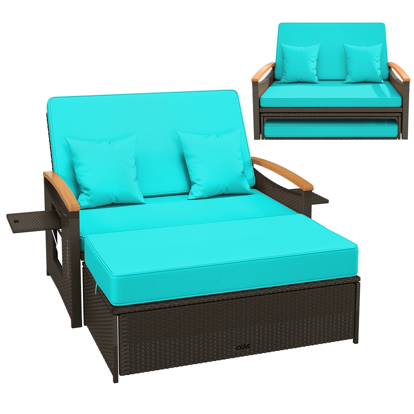 Outdoor Wicker Daybed With Folding Panels, Storage Ottoman, Green Outdoor Seating & Patio Chairs Green at Gallery Canada