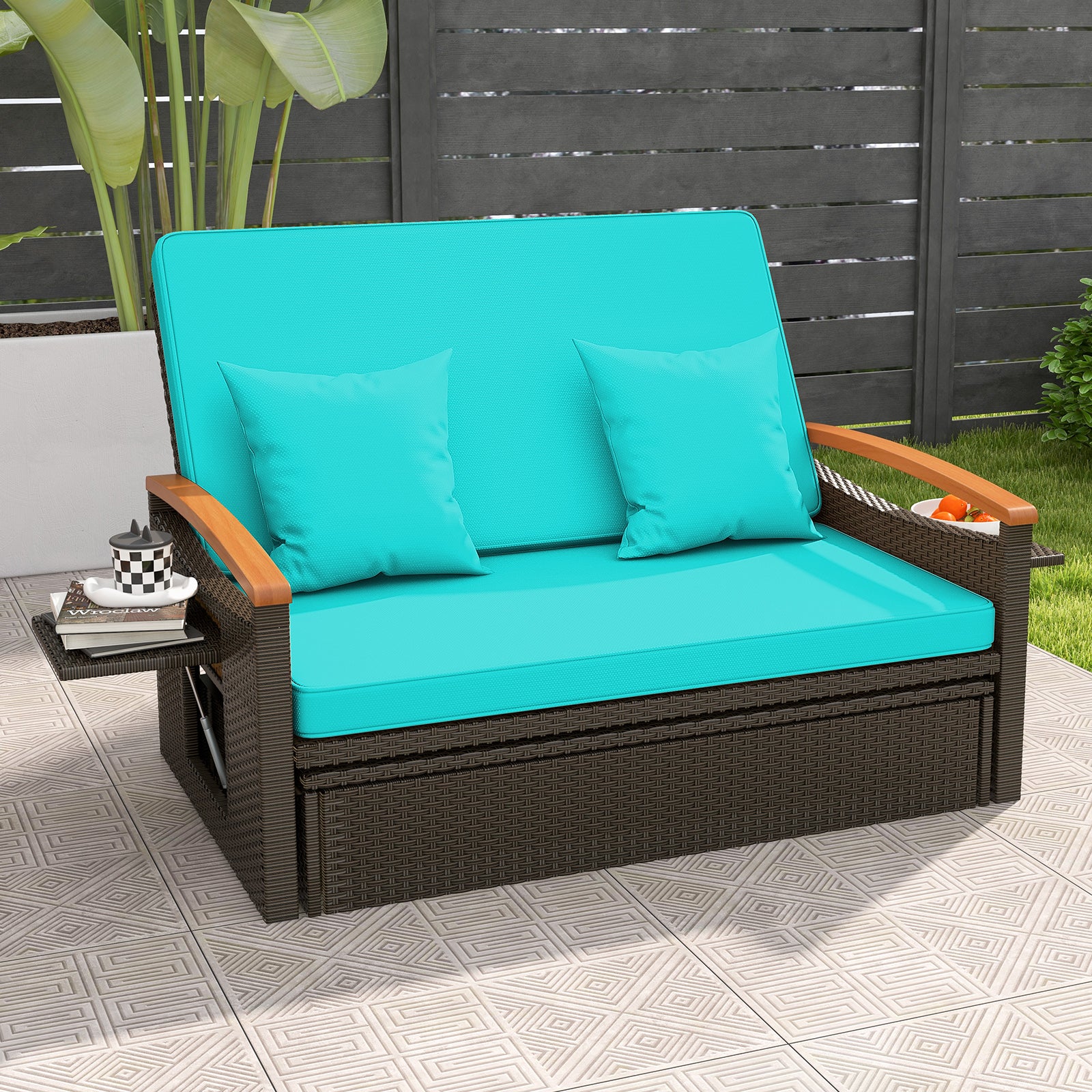 Outdoor Wicker Daybed With Folding Panels, Storage Ottoman, Green Outdoor Seating & Patio Chairs at Gallery Canada