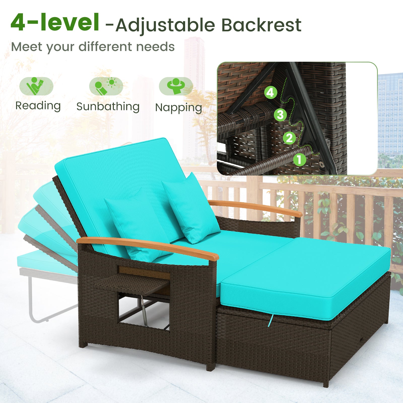 Outdoor Wicker Daybed With Folding Panels, Storage Ottoman, Green Outdoor Seating & Patio Chairs at Gallery Canada