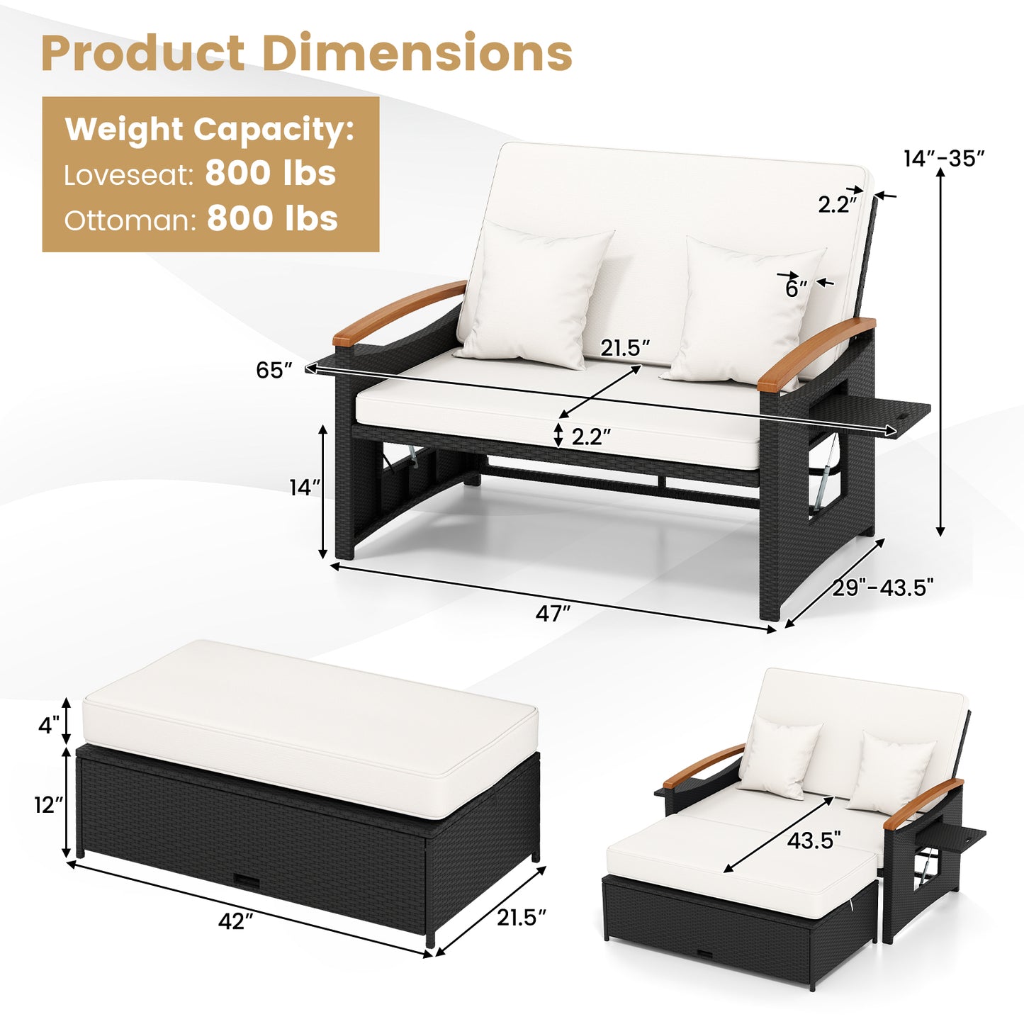 Outdoor Wicker Daybed with Folding Panels and Storage Ottoman, White Outdoor Seating & Patio Chairs at Gallery Canada