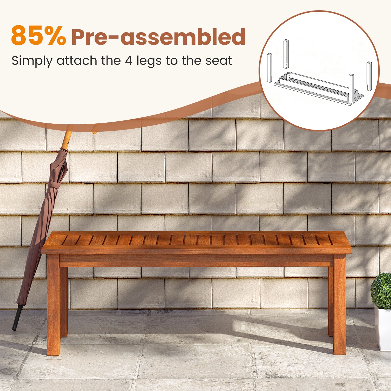 Outdoor Wood Bench, 2-Person Backless Patio Garden Bench, Natural Outdoor Benches at Gallery Canada