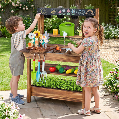 Wood Mud Kitchen with Faucet & Planter, Brown Play Kitchen Sets at Gallery Canada