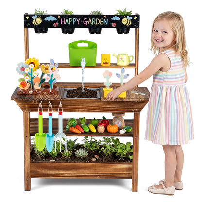 Wood Mud Kitchen with Faucet & Planter, Brown Play Kitchen Sets at Gallery Canada
