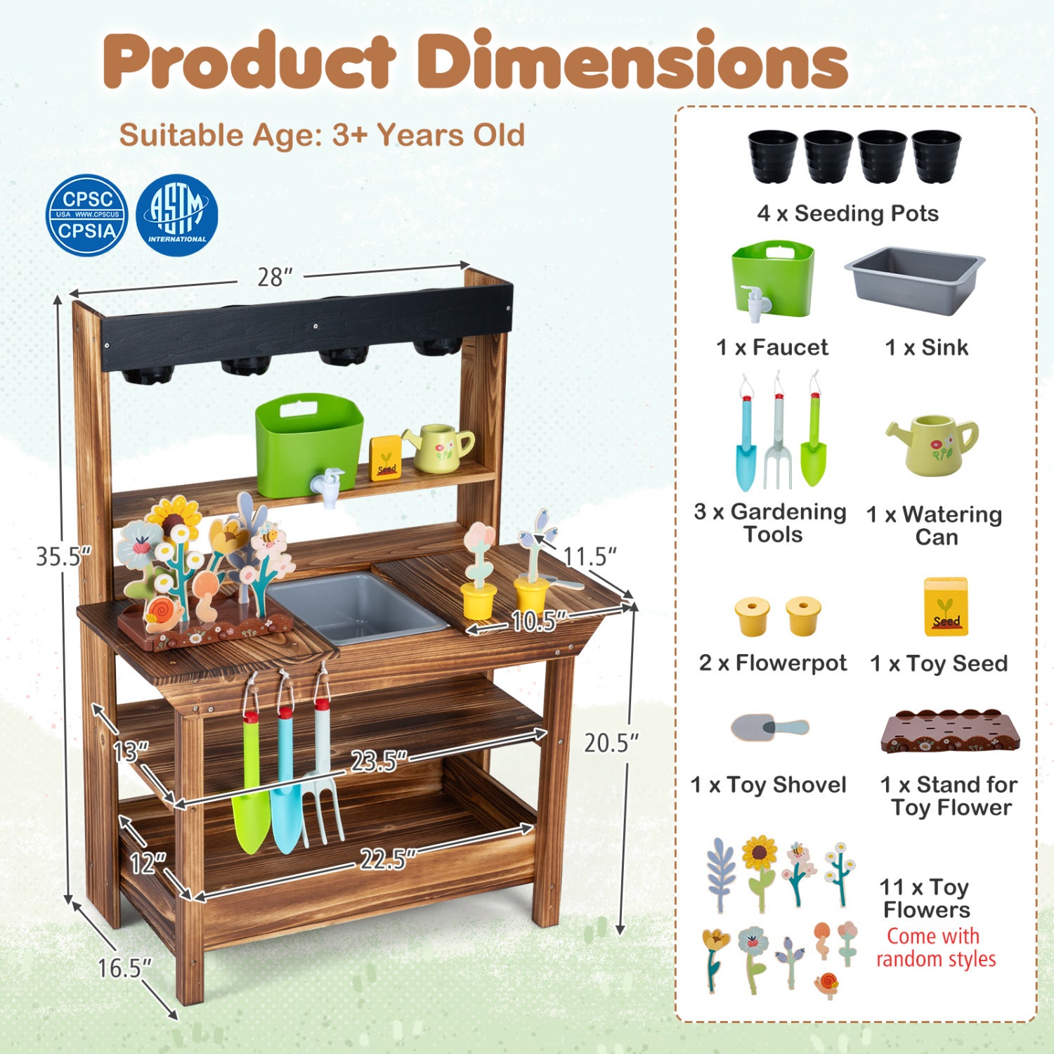 Wood Mud Kitchen with Faucet & Planter, Brown Play Kitchen Sets at Gallery Canada