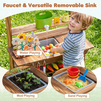 Wood Mud Kitchen with Faucet & Planter, Brown Play Kitchen Sets at Gallery Canada