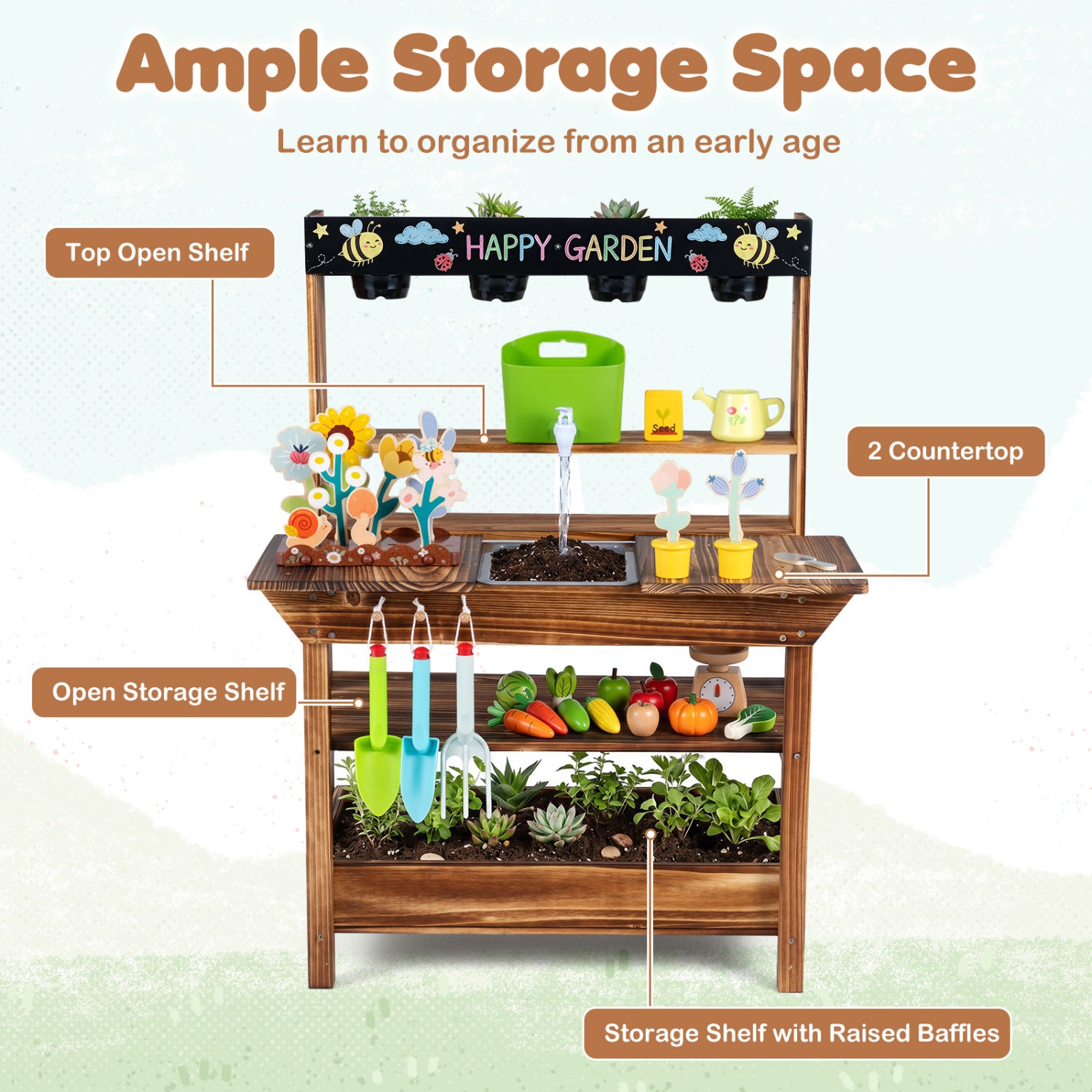 Wood Mud Kitchen with Faucet & Planter, Brown Play Kitchen Sets at Gallery Canada