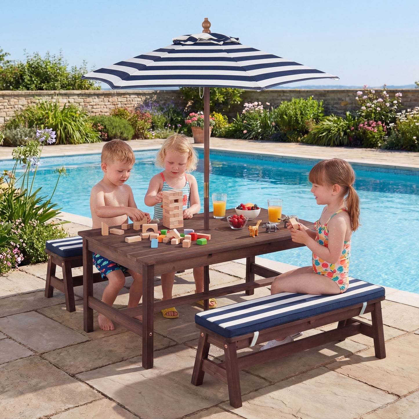 Kids Picnic Table, Outdoor Wooden, Removable Umbrella And Cushions Kids Table & Chair Sets at Gallery Canada
