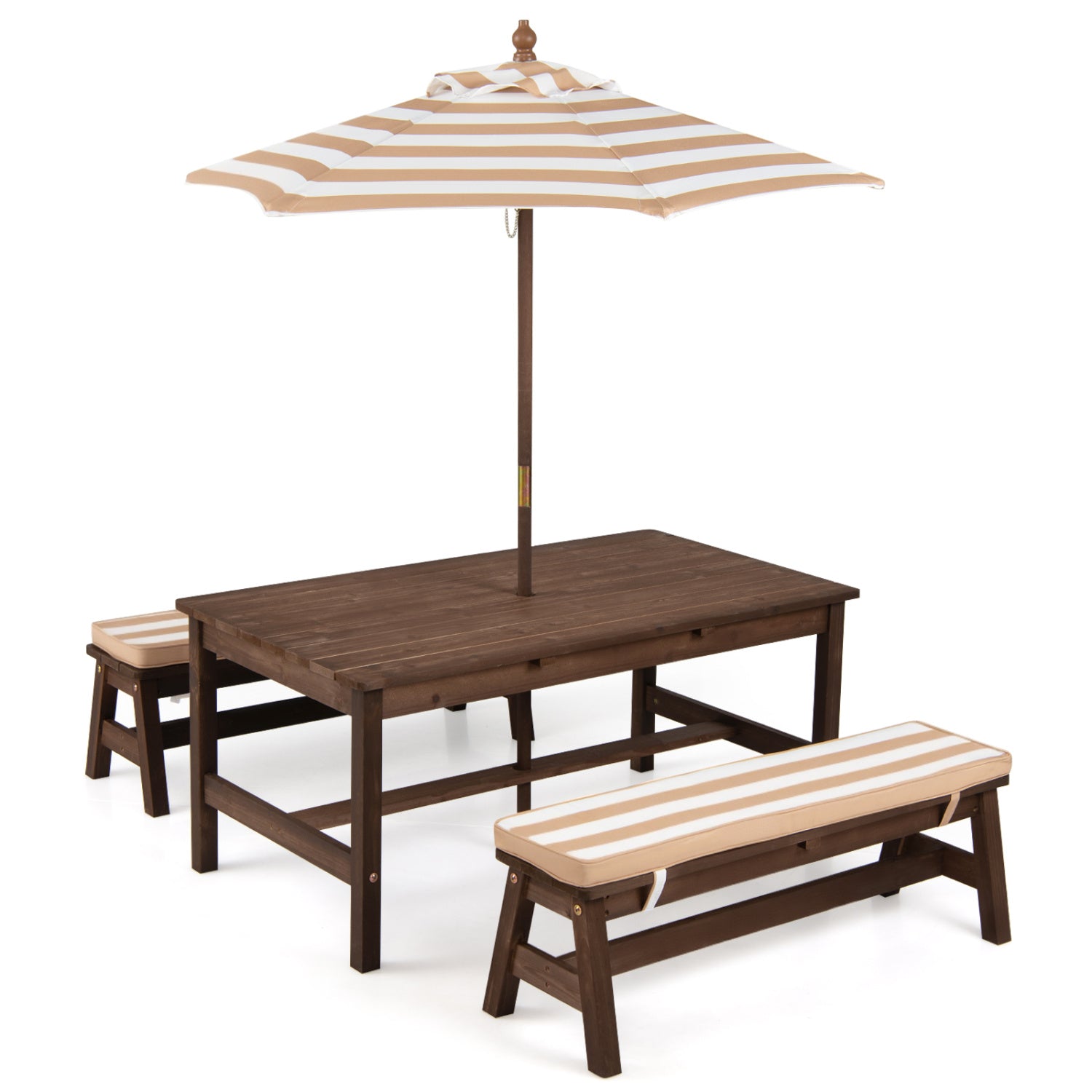 Outdoor Wooden Kids Picnic Table, Removable Umbrella, Cushions, Coffee Kids Table & Chair Sets at Gallery Canada