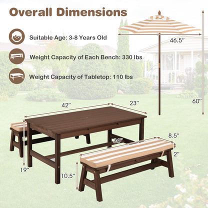 Outdoor Wooden Kids Picnic Table, Removable Umbrella, Cushions, Coffee Kids Table & Chair Sets at Gallery Canada