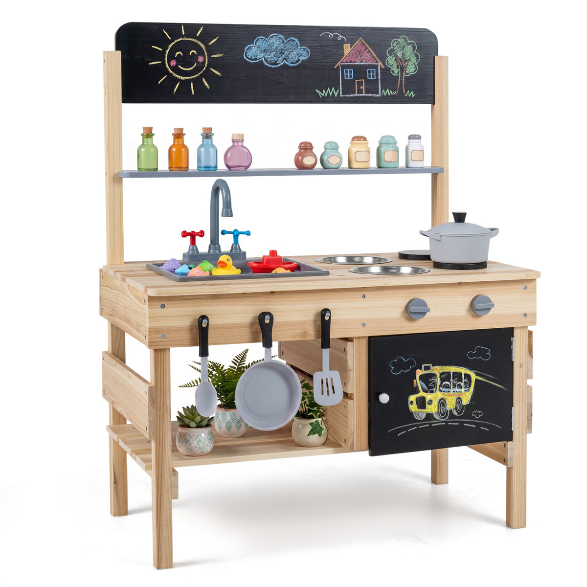 Outdoor Wooden Mud Kitchen for Kids with Sink and Stoves, Natural Play Kitchen Sets at Gallery Canada