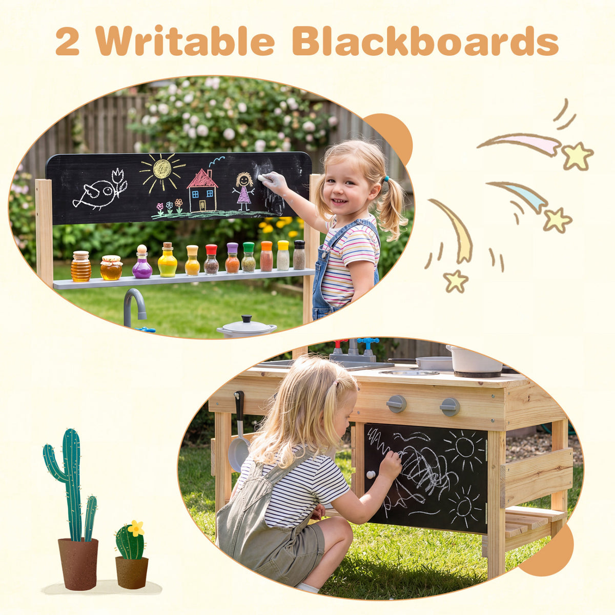 Outdoor Wooden Mud Kitchen for Kids with Sink and Stoves, Natural Play Kitchen Sets at Gallery Canada